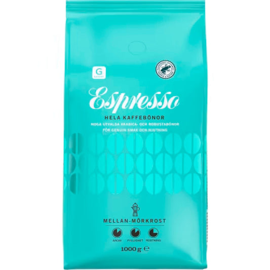 Garant Espresso Mellan-mörkrost Hela Bönor - Whole Coffee Beans 1kg