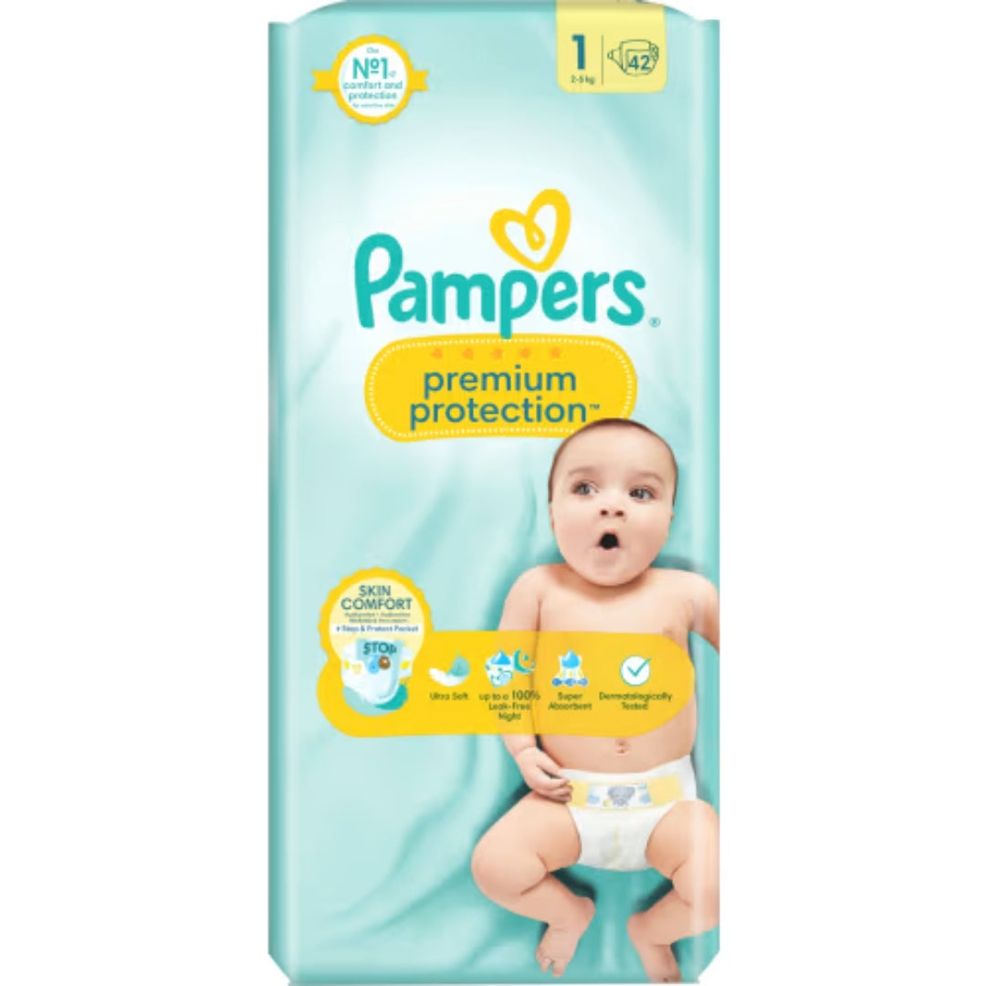 Pampers Premium 1 Protection S1 2-5kg Tejpblöjor - Tape Diapers 2-5kg 42p
