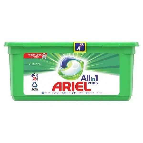 Ariel All-in-1 Kapslar Flytande tvättmedel Kapslar Original, 26 Tvättar (Case of 3)