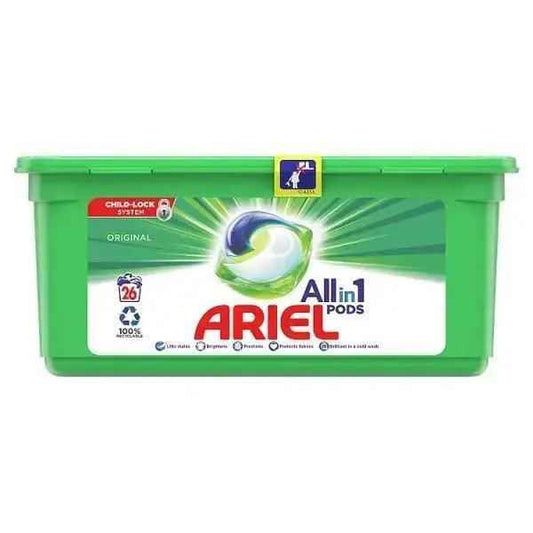Ariel All-in-1 Kapslar Flytande tvättmedel Kapslar Original, 26 Tvättar (Case of 3)